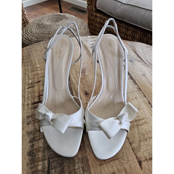 Kate Spade New York Ideal Bow Slingback Heels Ivory Satin Women's 10 EUC - Picture 2 of 11